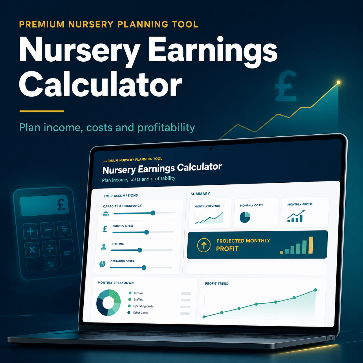 Premium Nursery Earnings Calculator showing a nursery earnings dashboard